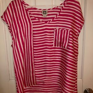 Anne Klein hot pink and white striped blouse